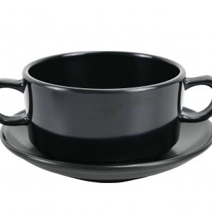 Matt Black Melamine Bowl W/Saucer Set